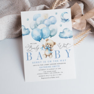 Invitation On peut attendre l'invitation Baby shower bleu