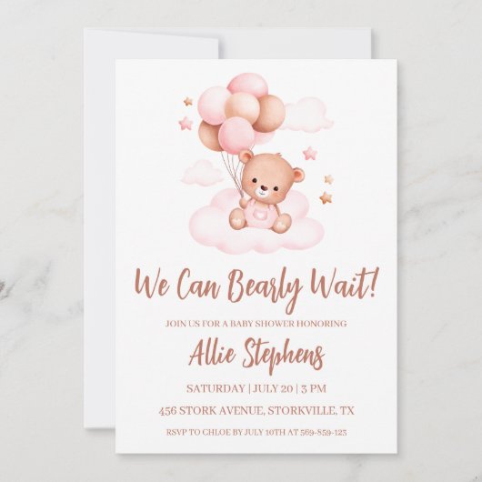 Invitation On peut attendre l'invitation Baby shower fille (Devant)