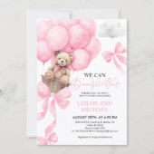 Invitation On peut attendre l'invitation de Baby shower rose (Devant)