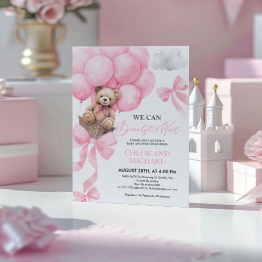 Invitation On peut attendre l'invitation de Baby shower rose