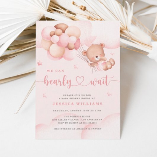 Invitation On peut attendre l'invitation de Baby shower rose