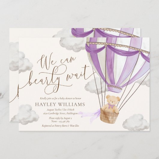 Invitation On peut attendre l'invitation du Baby shower Lilac (Devant / Derrière)