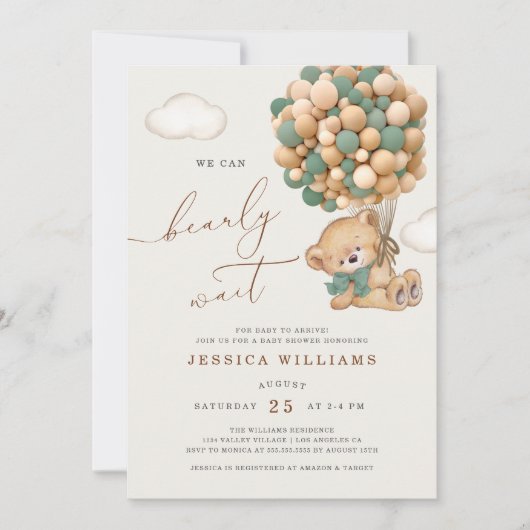 Invitation On peut attendre l'invitation du Baby shower vert (Devant)