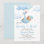 Invitation On Peut Attendre L'Ours Ballons Baby shower garçon (Devant / Derrière)