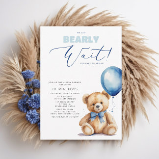 Invitation On Peut Attendre L'Ours Ballons Baby shower garçon