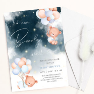 Invitation On Peut Attendre L'Ours Ballons Baby shower Garçon