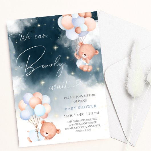 Invitation On Peut Attendre L'Ours Ballons Baby shower Garçon