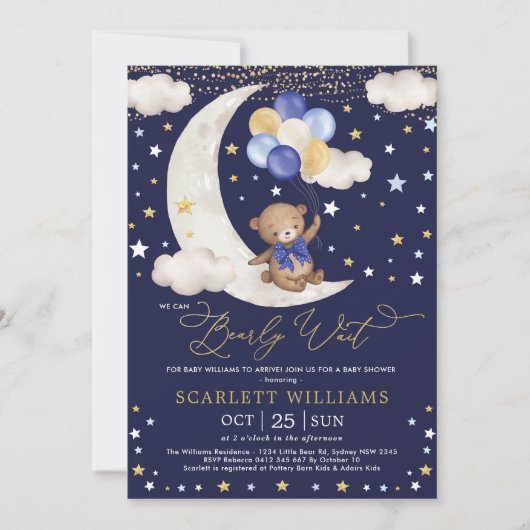 Invitation On Peut Attendre L'Ours D'Or Marine Bébé Garçon Do (Devant)
