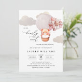 Invitation On peut attendre l'ours Élégant Baby shower fille (Debout devant)