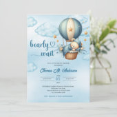 Invitation On peut attendre l'ours en peluche à montgolfière (Debout devant)