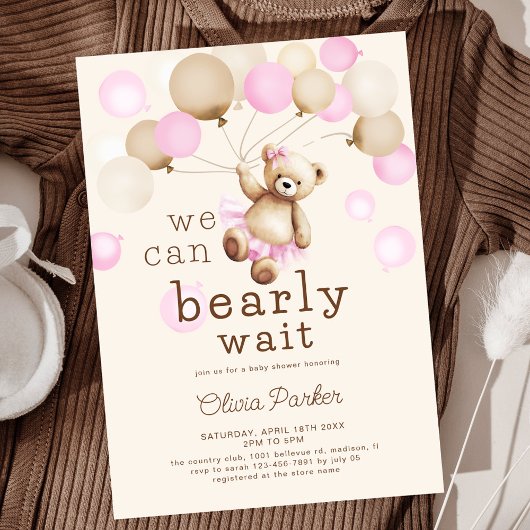 Invitation On Peut Attendre L'Ours Thème Fille Baby shower