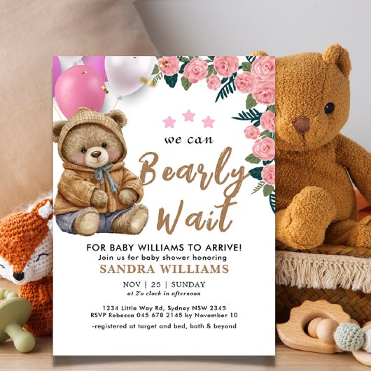 Invitation On peut attendre mignon baby shower ours en peluch