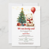 Invitation On peut attendre mignon Ours Baby shower de Noël (Devant)