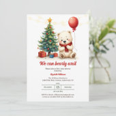 Invitation On peut attendre mignon Ours Baby shower de Noël (Debout devant)