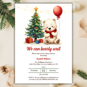 Invitation On peut attendre mignon Ours Baby shower de Noël