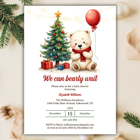 Invitation On peut attendre mignon Ours Baby shower de Noël