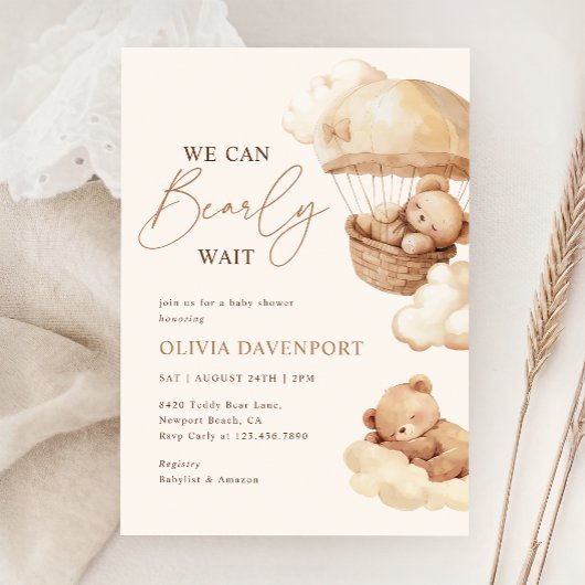 Invitation On Peut Attendre Neutre Baby shower Ours En Teddy
