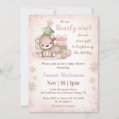 Invitation On peut attendre Noël Ours rose Baby shower (Devant)