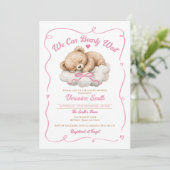 Invitation On peut attendre Pink Bow Bear Girl Baby shower (Debout devant)