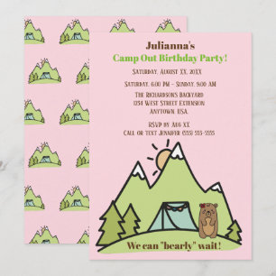 Invitation On Peut Attendre Pink Camp Sortir Fête d'Anniversa