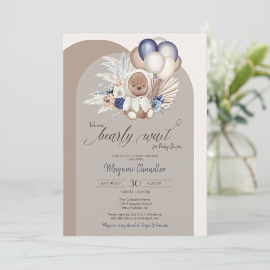 Invitation On peut attendre prématurément - Boho Teddy Bear B (Debout devant)