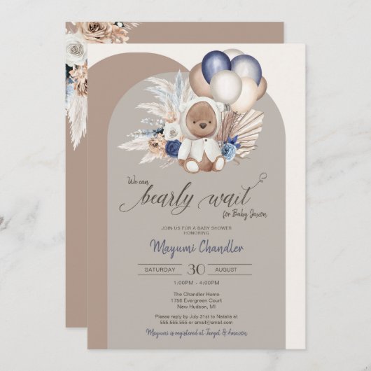 Invitation On peut attendre prématurément - Boho Teddy Bear B (Devant / Derrière)