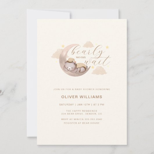 Invitation On peut attendre prématurément Cub Bear Moon Star (Devant)