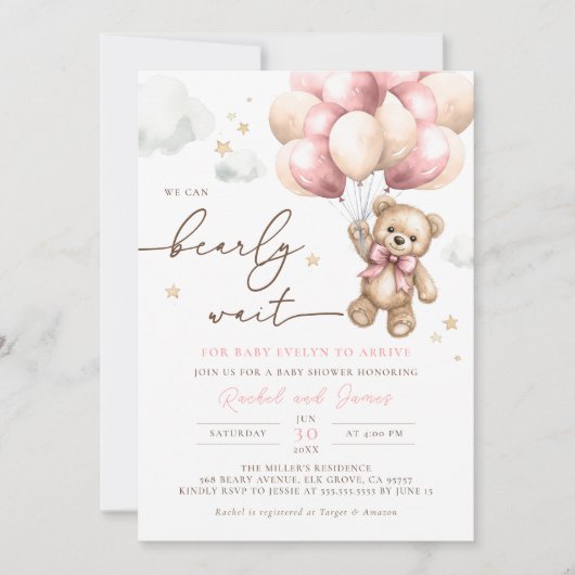 Invitation On peut attendre prématurément l'ours Baby shower (Devant)