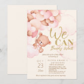 Invitation On peut attendre Teddy Baby Girl Douche (Devant / Derrière)