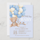 Invitation On peut attendre Teddy Baby shower Thèmes de garço (Devant)