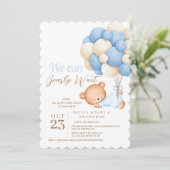Invitation On peut attendre Teddy Balloon Baby Boy Douche (Debout devant)