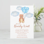 Invitation On Peut Attendre Teddy Bear Baby shower (Debout devant)
