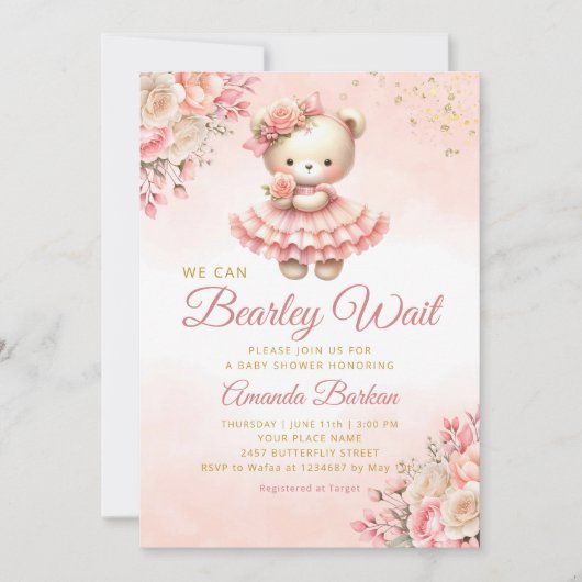 Invitation On Peut Attendre Teddy Bear Baby shower (Devant)