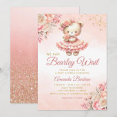 Invitation On Peut Attendre Teddy Bear Baby shower (Devant / Derrière)