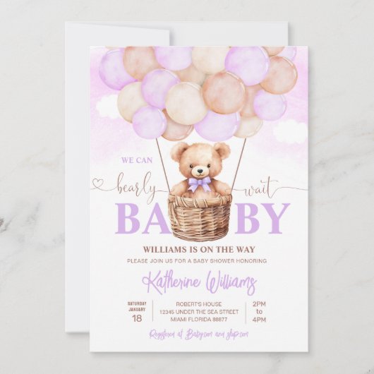 Invitation On Peut Attendre Teddy Bear Baby shower (Devant)