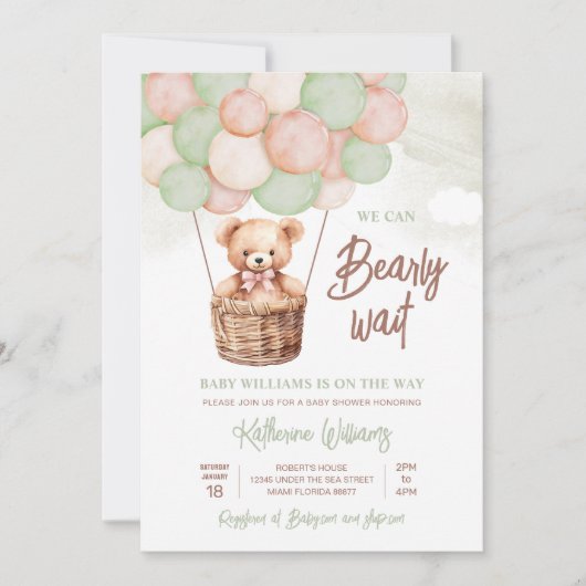 Invitation On Peut Attendre Teddy Bear Baby shower (Devant)