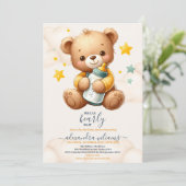 Invitation On Peut Attendre Teddy Bear Baby shower (Debout devant)