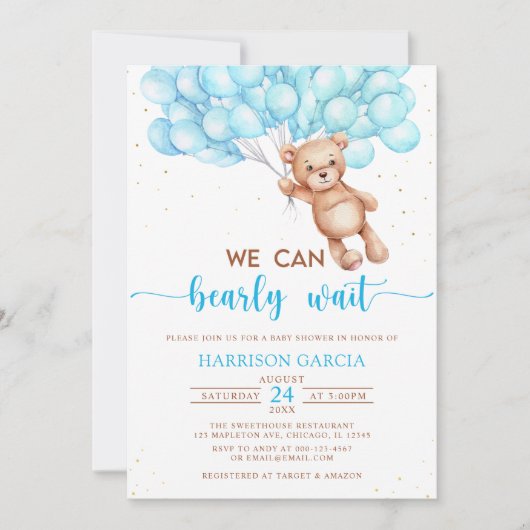 Invitation On Peut Attendre Teddy Bear Baby shower (Devant)