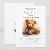 Invitation On Peut Attendre Teddy Bear Baby shower (Devant / Derrière)