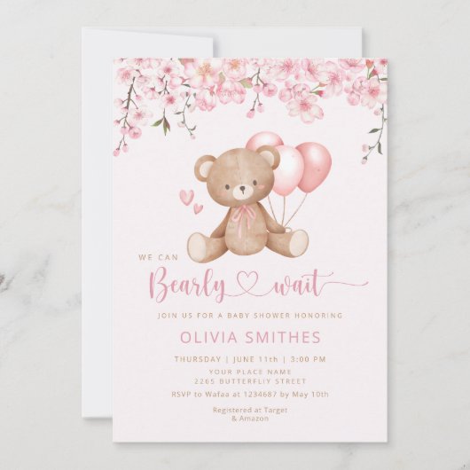 Invitation On Peut Attendre Teddy Bear Baby shower (Devant)