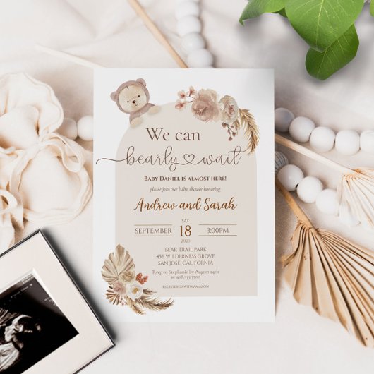 Invitation On Peut Attendre Teddy Bear Baby shower
