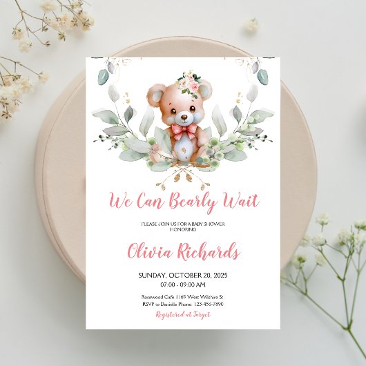 Invitation On Peut Attendre Teddy Bear Baby shower