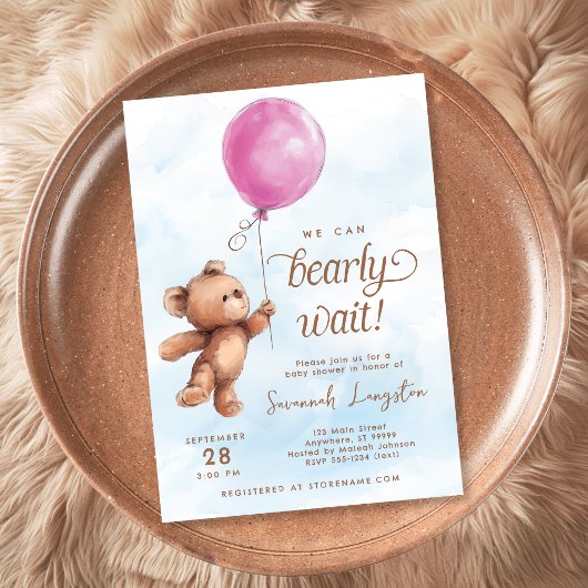 Invitation On Peut Attendre Teddy Bear Baby shower