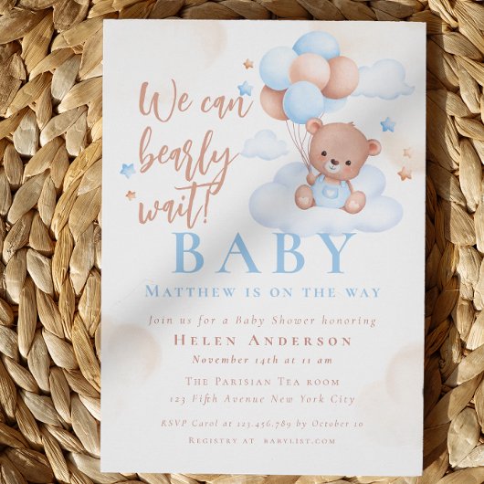 Invitation On peut attendre Teddy Bear Baby shower
