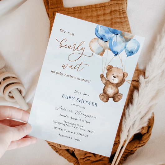 Invitation On Peut Attendre Teddy Bear Baby shower
