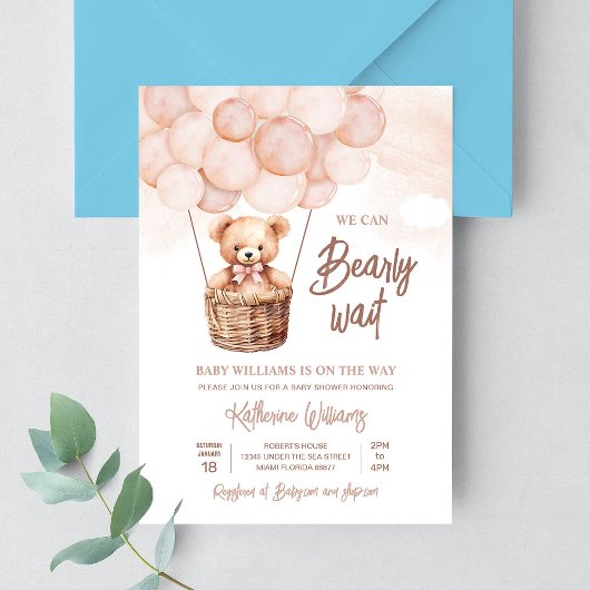Invitation On Peut Attendre Teddy Bear Baby shower