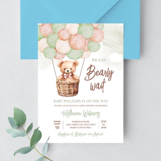 Invitation On Peut Attendre Teddy Bear Baby shower