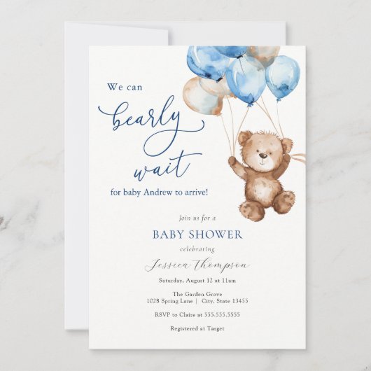 Invitation On Peut Attendre Teddy Bear Baby shower (Devant)