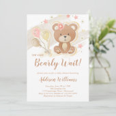 Invitation On Peut Attendre Teddy Bear Baby shower (Debout devant)