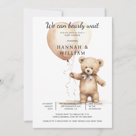 Invitation On Peut Attendre Teddy Bear Baby shower (Devant)